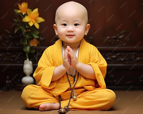 Premium AI Image | 2YearOld Monk Sitting on Lotus Flower