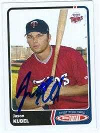 Jason Kubel Autographed Baseball Card Minnesota Twins 2003 Topps