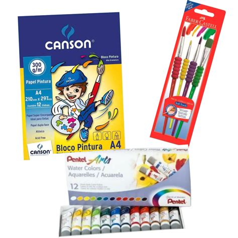 Kit Aquarela Pentel Cores Bloco Para Pintura A G Branco Canson