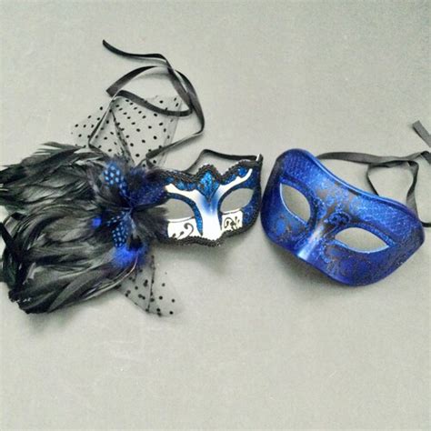 Couples Dark Navy Blue Masquerade Ball Party Mask Pair Etsy