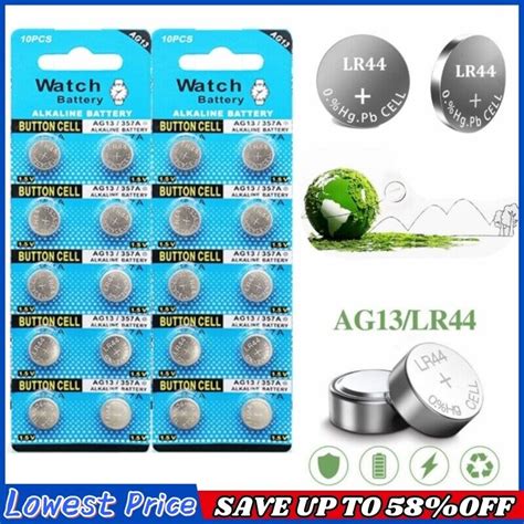 10LR44 AG13 Cell Coin Watches Battery L1154 357 SR44 Alkaline Button