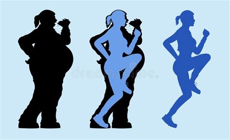 Mujer Gorda Y Delgada Que Ejercita La Silueta Ilustraci N Del Vector