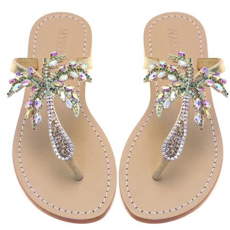 Aden Womens Rhinestone Palm Tree Thong Sandals Mystique Sandals