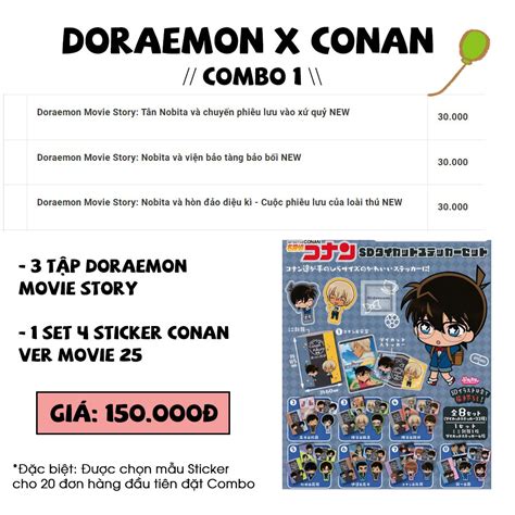 Combo Comic Doraemon Movie Story X Sticker Conan Ver Movie 25 Phát