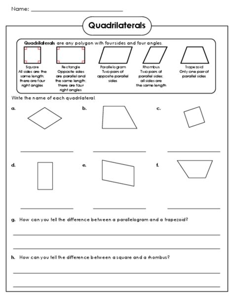 Special Quadrilaterals Worksheets