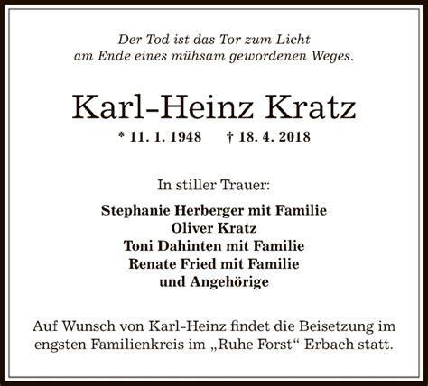 Traueranzeigen Von Karl Heinz Kratz Trauer Op Online De