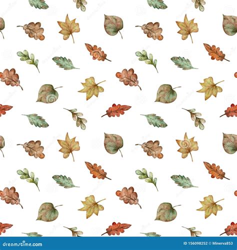 Pattern Of Watercolor Colorful Autumn Leaves Red Yellow Green