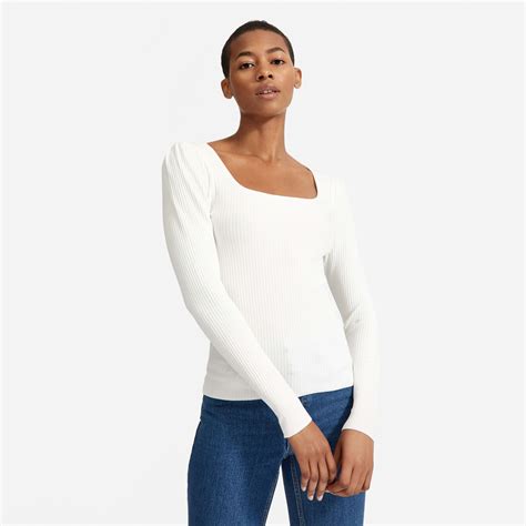 Women S Square Neck Top Sweater By Everlane In Bone In 2021 Knit Top Perfect White Tee