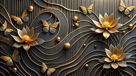 3d Mural Wallpaper For Wall Abstract Black Background With Golden