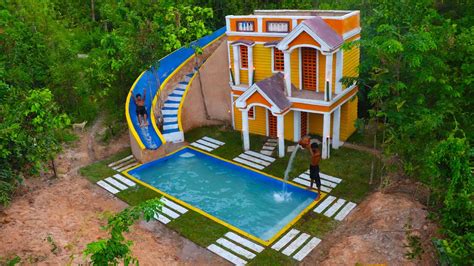 Build Most Beautiful Story Mud Villa House With Contemporary Water