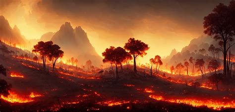 Devastated Scorched Earth In The Valley Burnt Trees Stable Diffusion