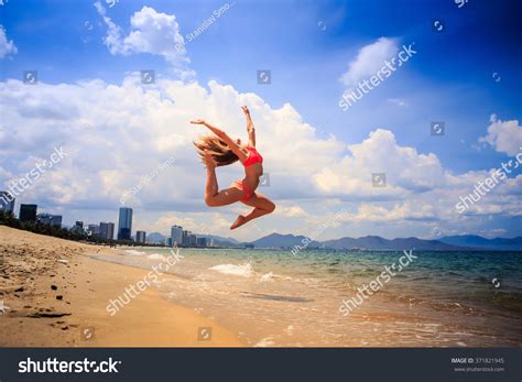 Blonde Slim Female Gymnast Red Bikini Stock Photo Shutterstock