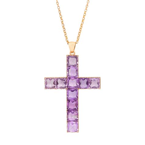 Vintage Amethyst and 14K Rose Gold Large Cross Necklace