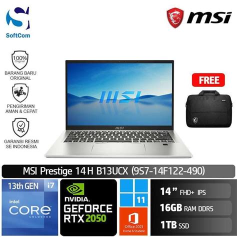 Promo MSI Prestige 14 H B13UCX 490 Notebook Core I7 13620H 16GB 1TB