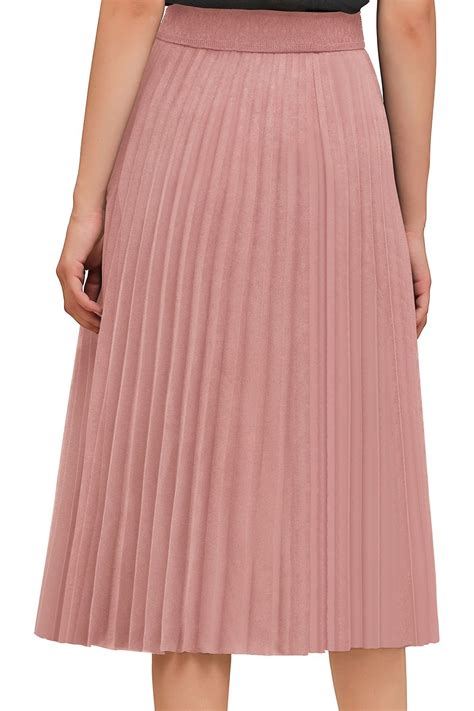 Dusty Pink Pleated Skirt Knitted Pleated Skirt Tea Length Pleated