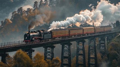 Comboio A Vapor Vintage Atravessando Ponte Ferrovi Ria De Ferro Em