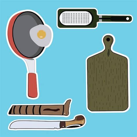 Premium Vector Free Vector Illustration Set Of Kitchen Utensils Blue