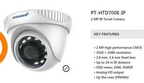 Prama Dome Camera Pt Htd700e Ip 2 Mp Ir Turret Camera Camera Range 20