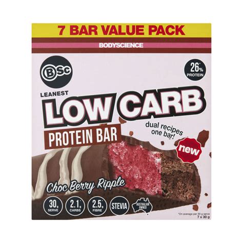 Buy Bsc Bodyscience Leanest Low Carb Protein Bar Choc Berry Ripple