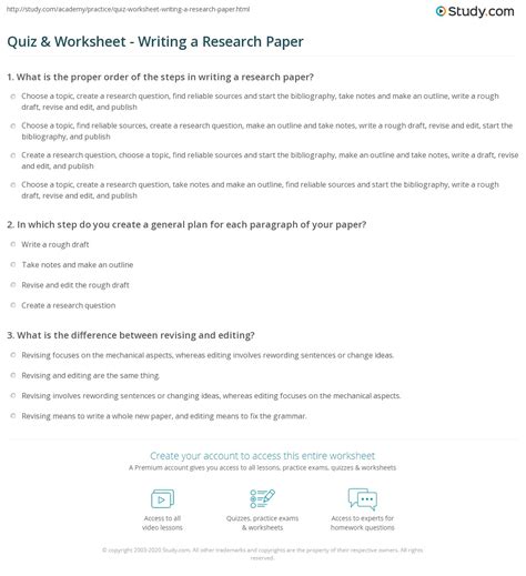 Quiz And Worksheet Writing A Research Paper