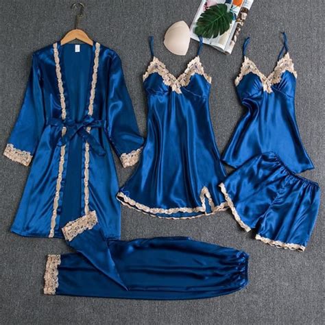 Pyjamaensemble De Pyjama En Satin Et Dentelle Pour Femme Vêtements De Nuit Grande Taille