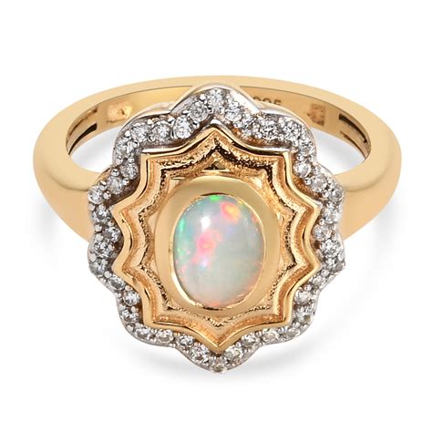 Nat Rlicher Thiopischer Opal Und Zirkon Ring Silber Vergoldet Ca