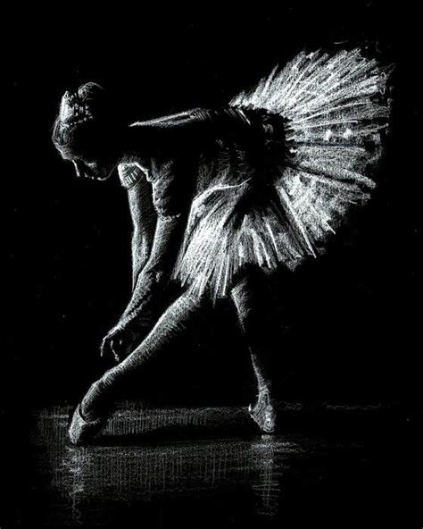 Ballerina 1 White Pencil On Black Paper Image Black Paper Drawing