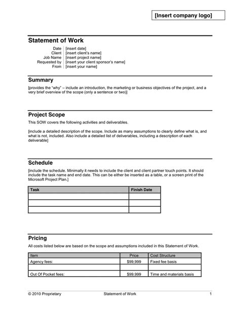 Statement of Work Template - download free documents for PDF, Word and ...