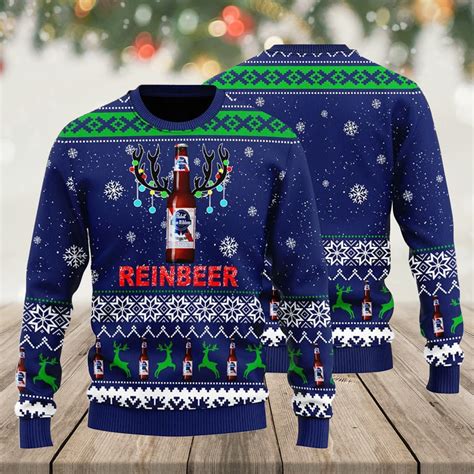 Pbr Ugly Christmas Sweater 2023, Pabst Blue Ribbon Reindeer Ugly ...