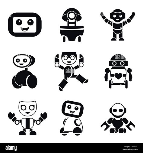 Digital Vector Companion Robots Icons Set With Drawn Simple Line Art