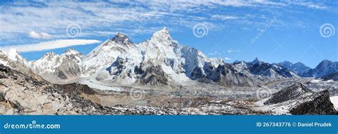 Mount Everest Himalaya Panoramic View From Kala Patthar Stock Photo