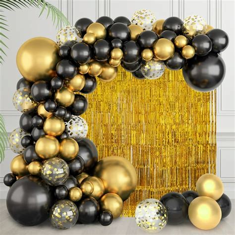 Black And Gold Balloons Garland Arch Kit 1246pcs Metallic Gold Confetti Latex Balloons Arch Kit