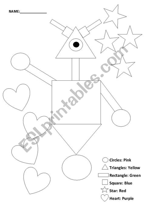 Robot Shapes Colouring Sheet Kindergarten Esl Worksheet By Shannon