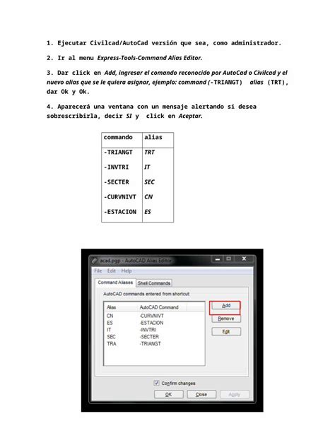 Docx Manual Para Personalizar Alias De Commandos Autocad Civilcad