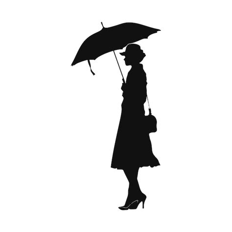 Premium Vector Silhouette Woman With Umbrella Black Color Only Full Body