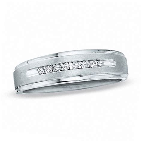 Men S 1 10 Ct T W Diamond Wedding Band In 10k White Gold Zales