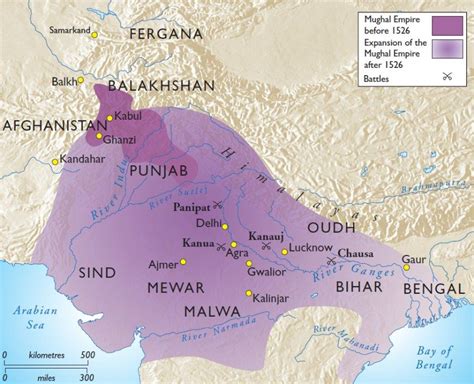 A Map Showing The Expansion Of The Mughal Empire In The 16th Century