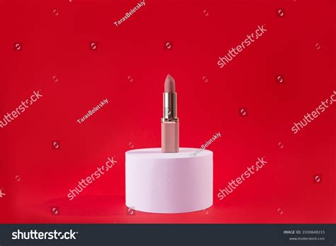 Nude Beige Lipstick On White Podium Stock Photo Shutterstock