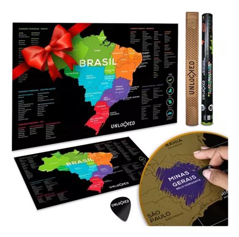 Kit X Mapa Do Brasil De Raspar Unlocked Sem Moldura X Cm