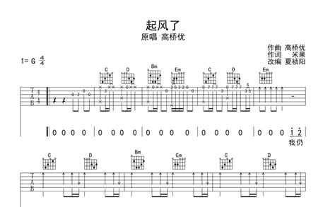 起风了吉他谱 高桥优 G调吉他弹唱谱 琴谱网