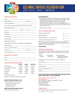 Fillable Online Asca Annual Conference Registration Form Fax Email