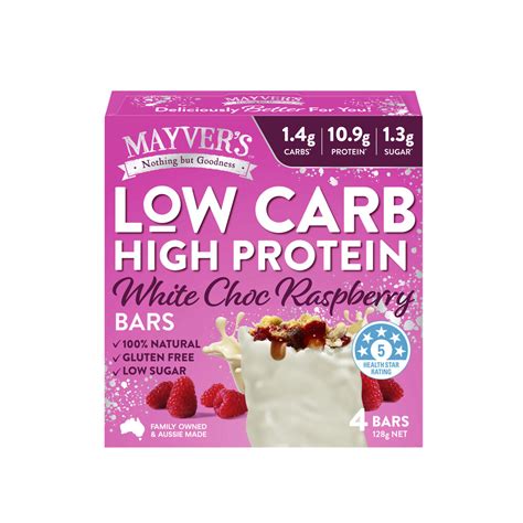 Buy Mayver S Low Carb High Protein White Choc Raspberry 4 Pack 128g Coles