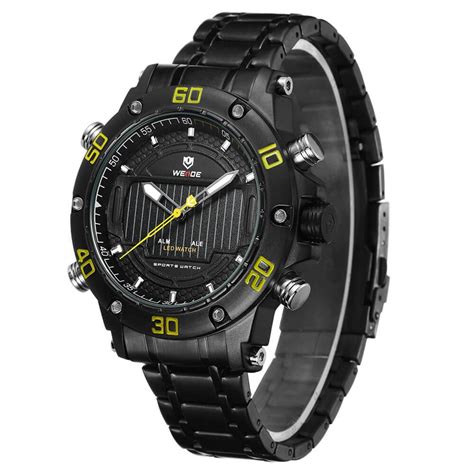 Rel Gio Masculino Weide Anadigi Wh Preto E Amarelo Preto