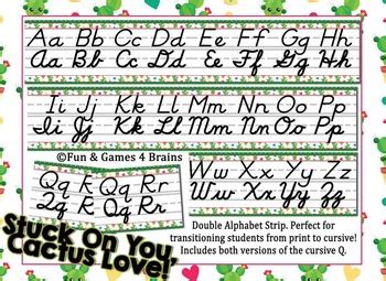 Cactus Themed Cursive And Print Alphabet Strip By Fun And Games For Brains