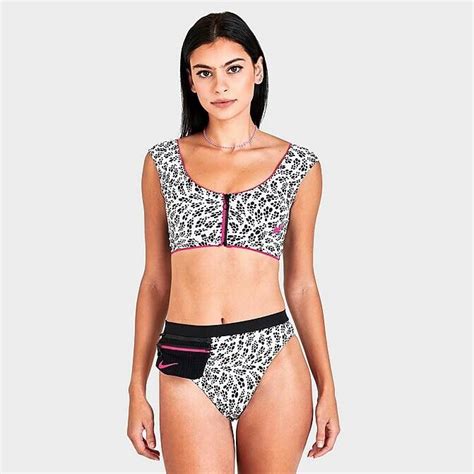 Nike Black White Pink Party Dots Crop Bikini Top High Waist Bottom