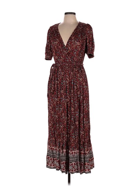 Knox Rose 100 Rayon Floral Multi Color Burgundy Casual Dress Size M