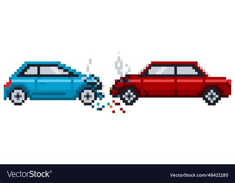 Car Crash Accident Pixel Art Style Retro Video Vector Image