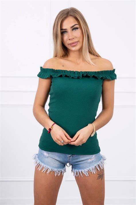 Off The Shoulder Blouse With Frills Green Bluzki Hurtownia Kesi