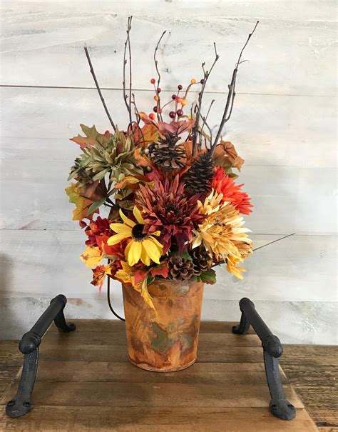 Fall Flower Arrangement Bouquet Decoration Copper Tin Bucket | Etsy