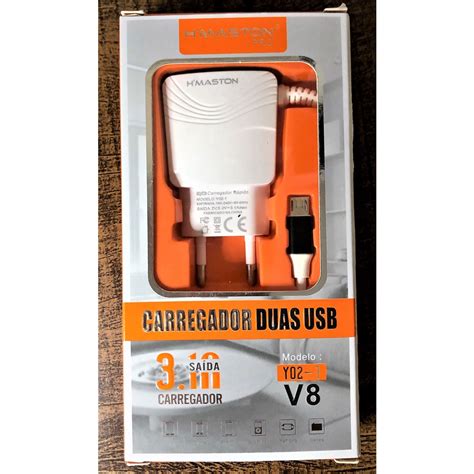 Carregador H maston rápido 2 entrada USB 3 1a V8 Type C Shopee Brasil